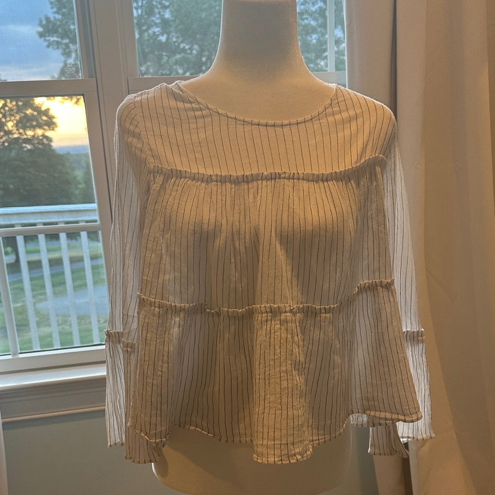 Madewell Sheer White Striped Blouse